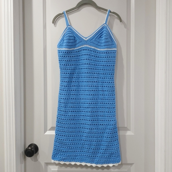 WILLOW & WIND Blue White Crochet Babydoll Dress, Summer Festival, Size M - Picture 2 of 11